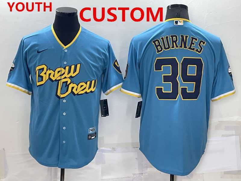 Youth Milwaukee Brewers Custom Blue 2022 City Connect Cool Base Stitched Jersey->customized mlb jersey->Custom Jersey